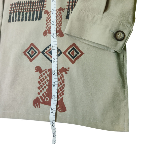 Vintage R&K Originals Faux Suede 90s Shirt Jacket Beige 12 Aztec Tribal Print - Picture 10 of 10